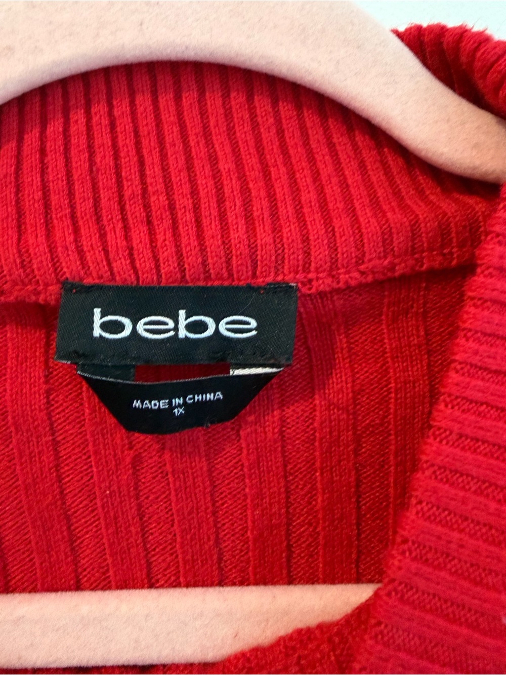 bebe Red Ribbed Mock Neck Sweater - Picture 4 of 4